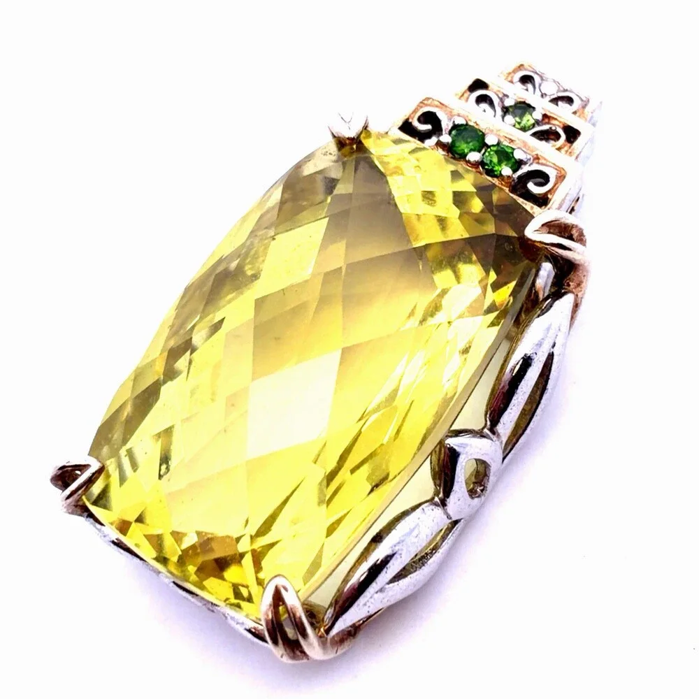 925 Sterling Silver Lemon Green Citrine Multi Gemstone Accent Pendant